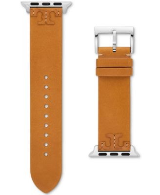 Tory Burch Brown Logo-Embossed Leather Watch Strap Tory Burch Miller Logo Studded Brown Leather Strap For Apple  main image 2