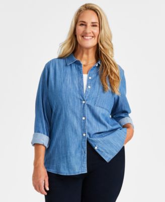 Style & Co - Plus Size Button-Down Chambray Cotton Shirt