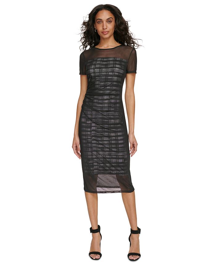 Calvin Klein Women's Mesh-Overlay Printed Bodycon Dress - Macy's