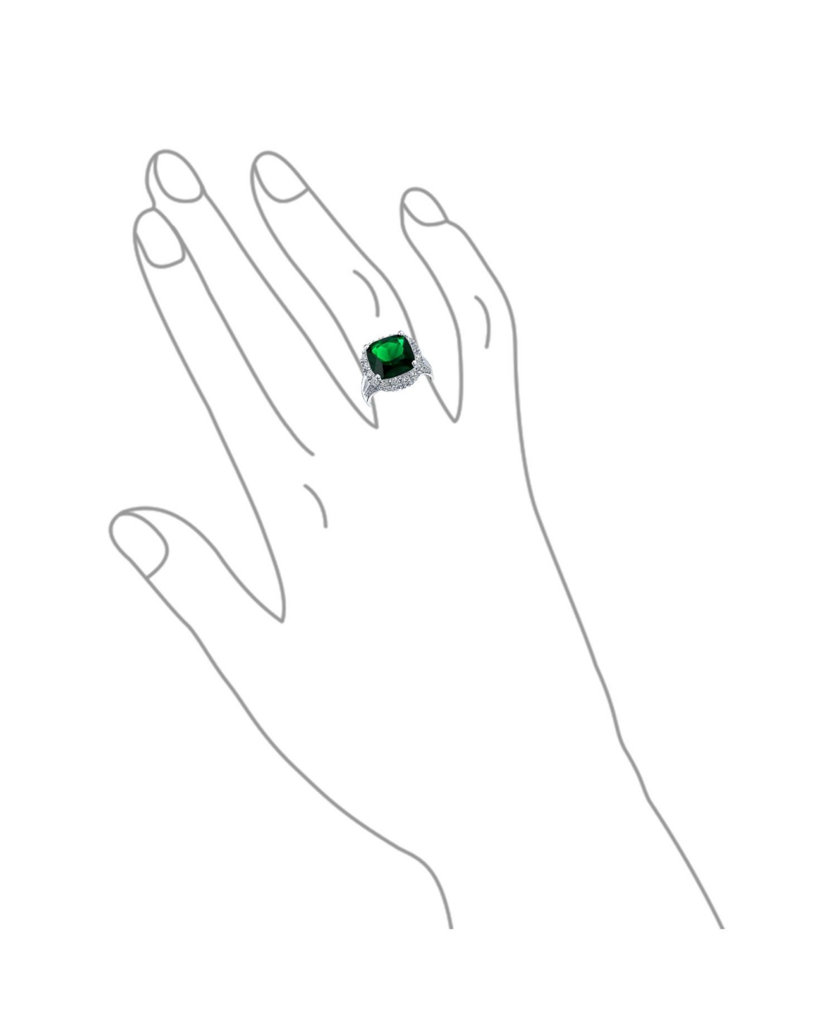 Bling Jewelry Large Fashion Solitaire Cubic Zirconia Pave Cz Cushion Cut 7CTW CzCocktail Statement Ring For Women - Green