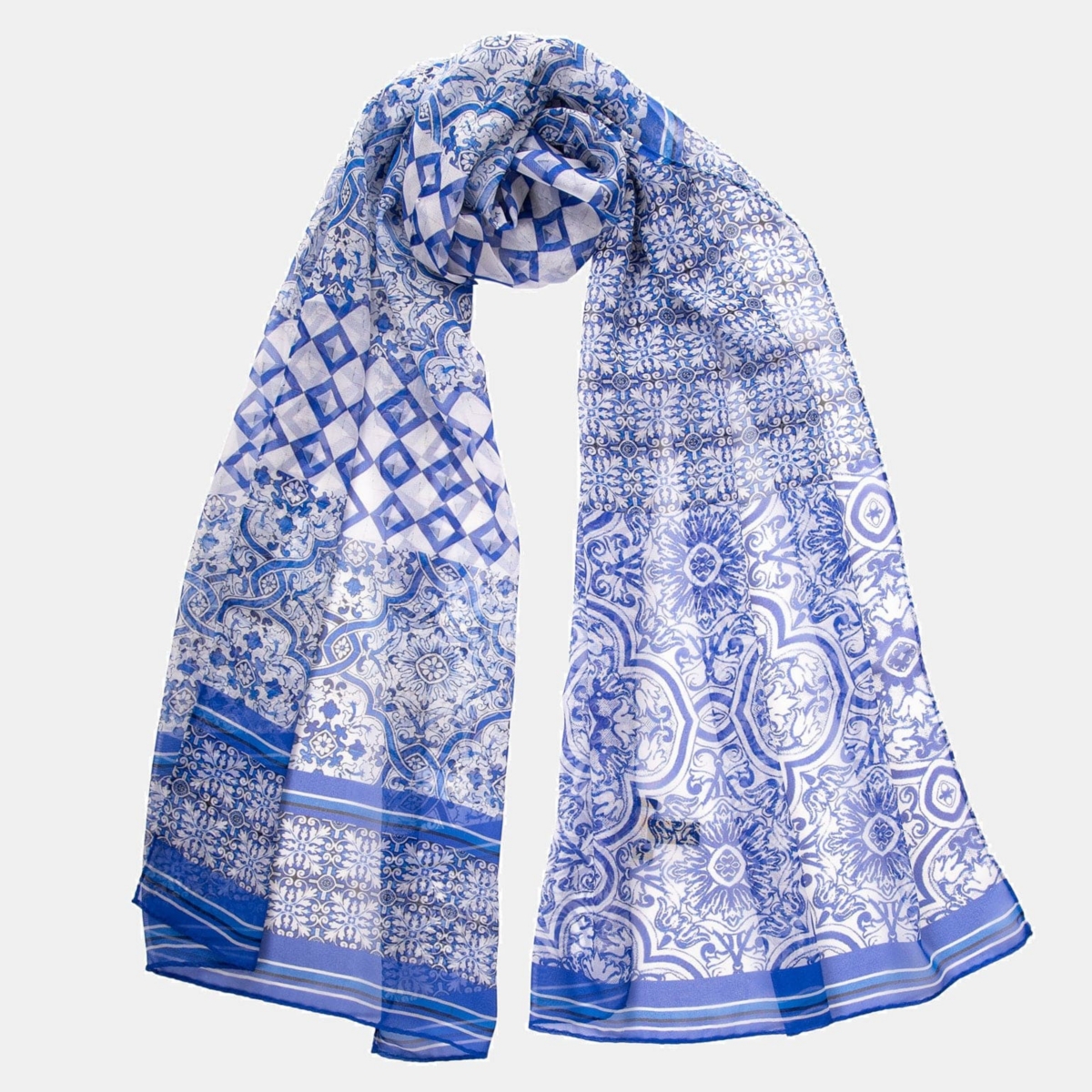 Miramar - Long Sheer Silk Scarf for Women - Blue - Blue
