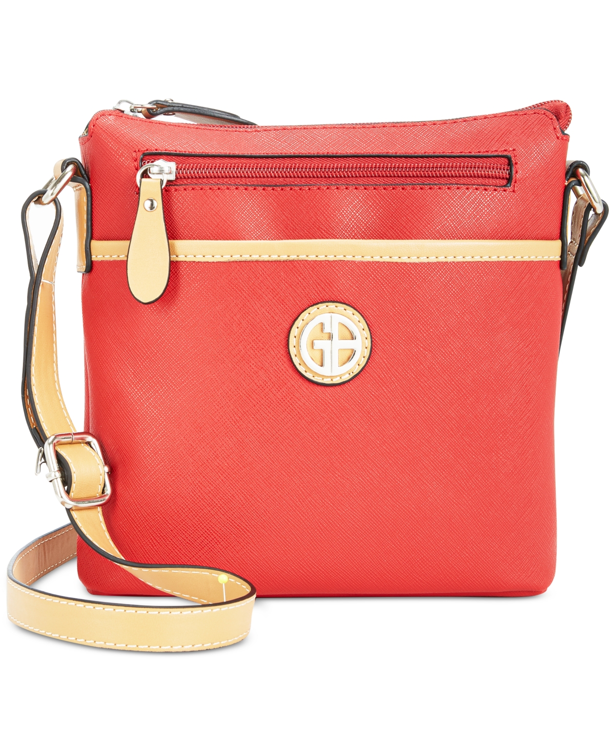 Giani Bernini Saffiano North South Crossbody, Created for Macy's - Cream/Saddle