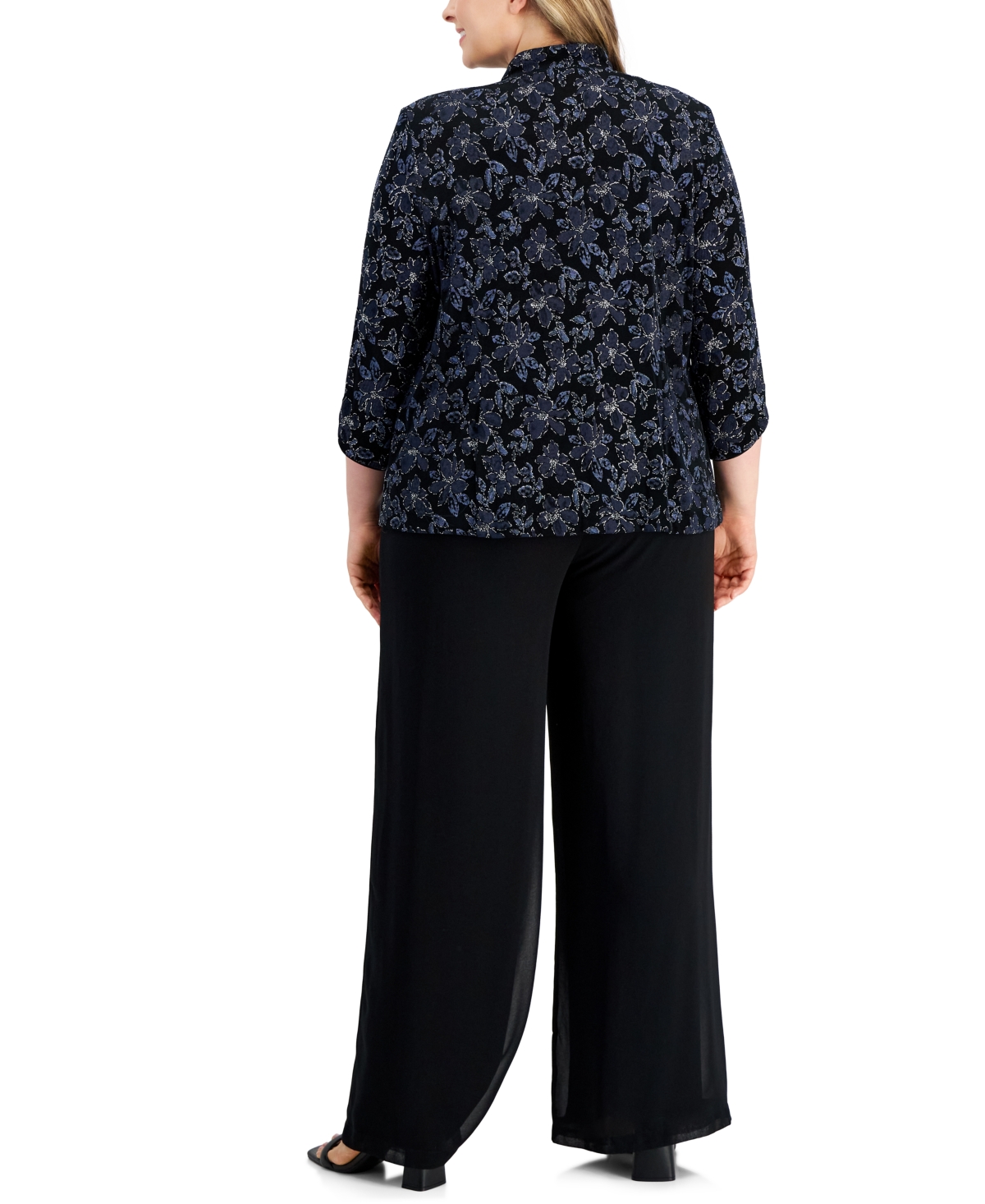 Alex Evenings Plus Size Glitter 3/4-Sleeve Jacket & Top - Navy