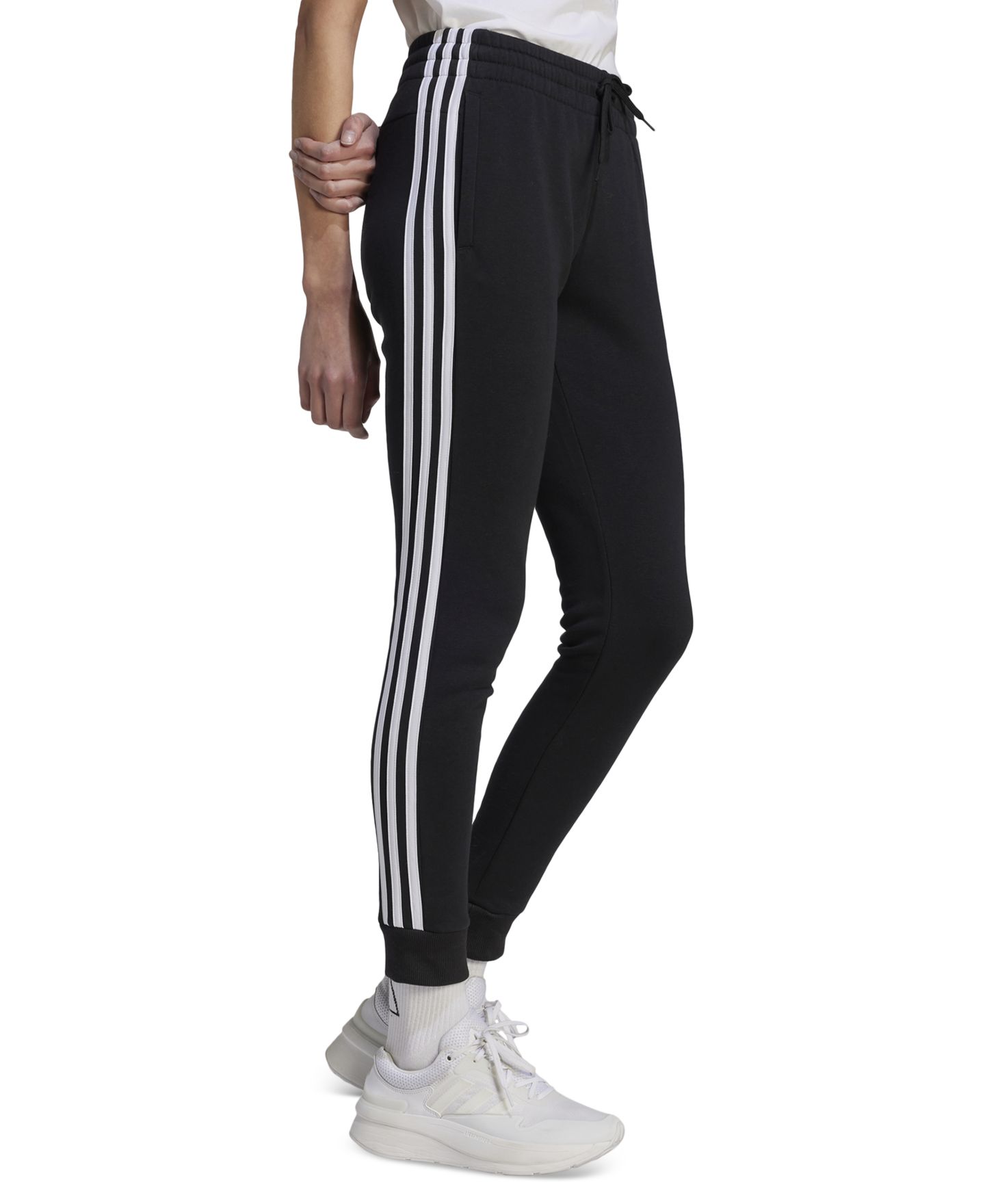 Женские брюки adidas 3-Stripe Cotton Fleece Sweatpant Jogger, цвет: Чёрный / Белый — фото 3