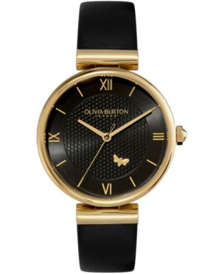 Olivia Burton Women's Mini Bee Black Leather Strap Watch 36mm - Macy's