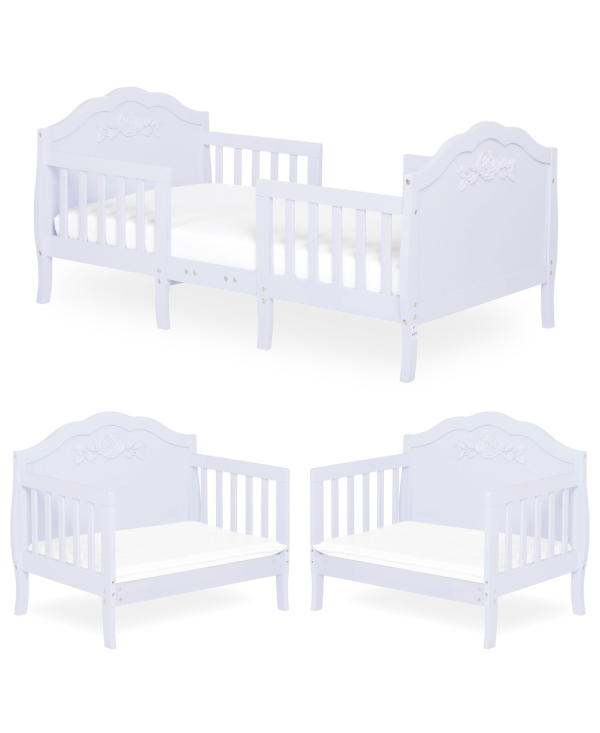 SweetPea Baby Rose 3-in-1 Convertible Toddler Bed, Greenguard Gold, Jpma, Safety Rails, Made of Sustainable New Zealand Pinewood