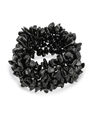 Large Natural Stones Cluster Multi Strand Collar Necklace & Stretch Bracelet Set