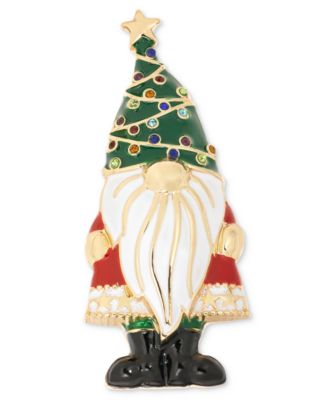 Gold-Tone Multicolor Pav&eacute; Tree Gnome Pin, Created for Macy's