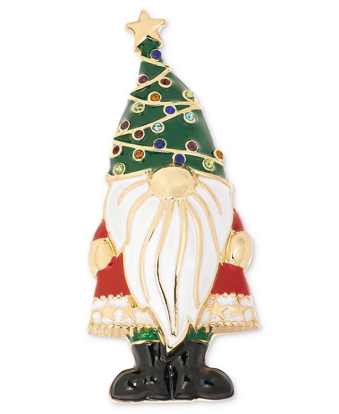Holiday Lane Gold Tone Multicolor Pav Tree Gnome Pin Created for
