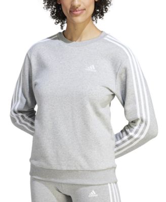 adidas Women's 3-Stripe Cotton Fleece Crewneck Sweatshirt - Macy's
