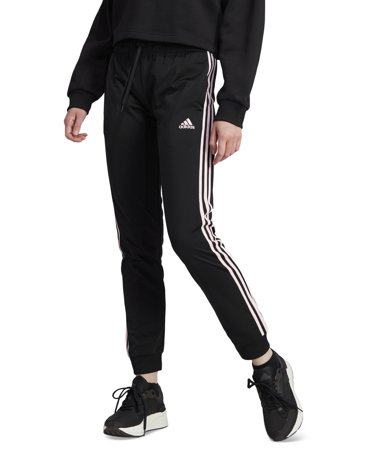 Adidas Originals Women's Essentials Warm-up Slim Tapered 3-stripes Track Pants, Xs-4x In Black,clear Pink