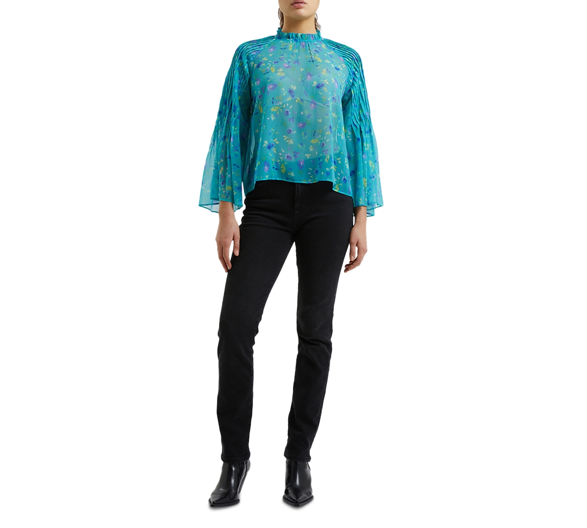 French Connection Women's Aden Hallie Pleated Crinkle Top In Jaded Teal