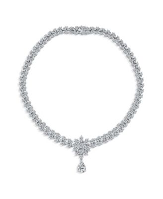 Jewelry Set Art Deco Marquise Leaf CZ Choker Necklace and Drop Chandelier Earrings