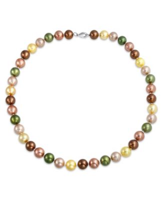 Classic Smooth Golden Pink Brown Green Multicolor Hand Knotted Simulated Pearl Strand Necklace 10MM 18 Inch