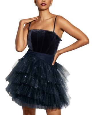 green emerald velvet dress Mini Tulle Tiered Fit and Flare Homecoming Dress with Lace COCOMELODY CS0999