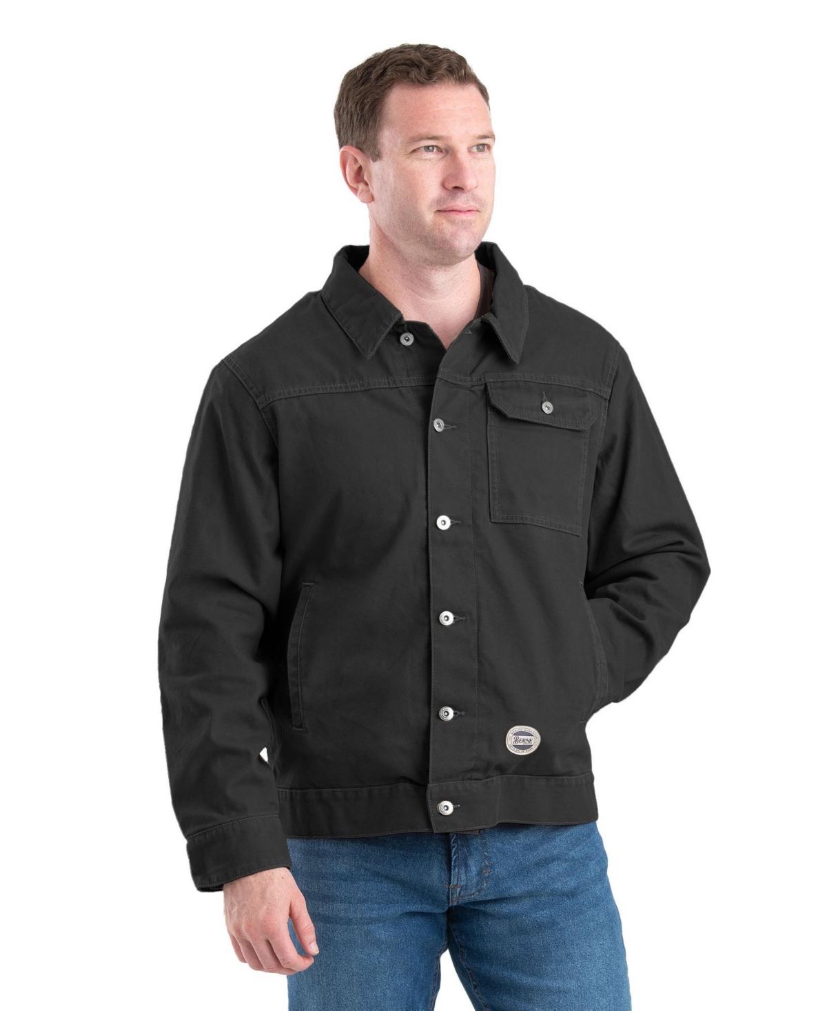 Men's Vintage Washed Flannel-Lined Jacket - Black
