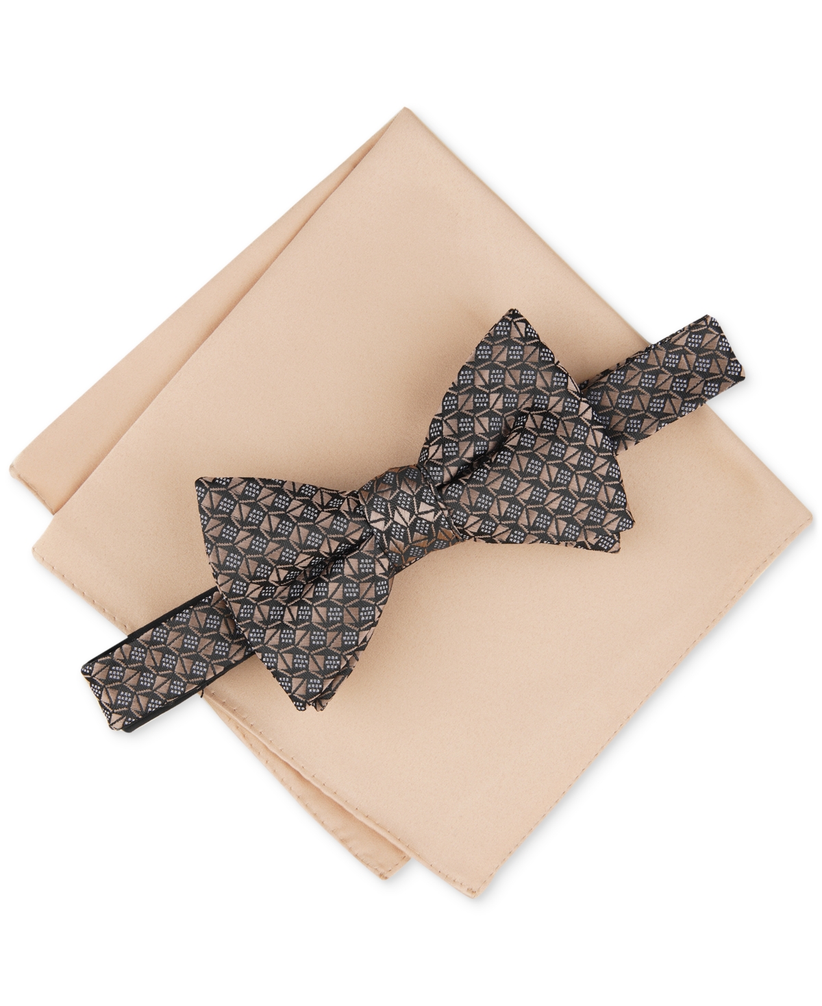 Alfani Alfain Men's Beaver Geo-print Bow Tie & Pocket Square Set, Created For Macy's In Taupe