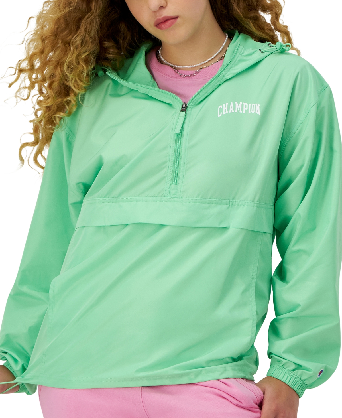 Champion Women's Half-zipper Hooded Packable Jacket In Happy Green