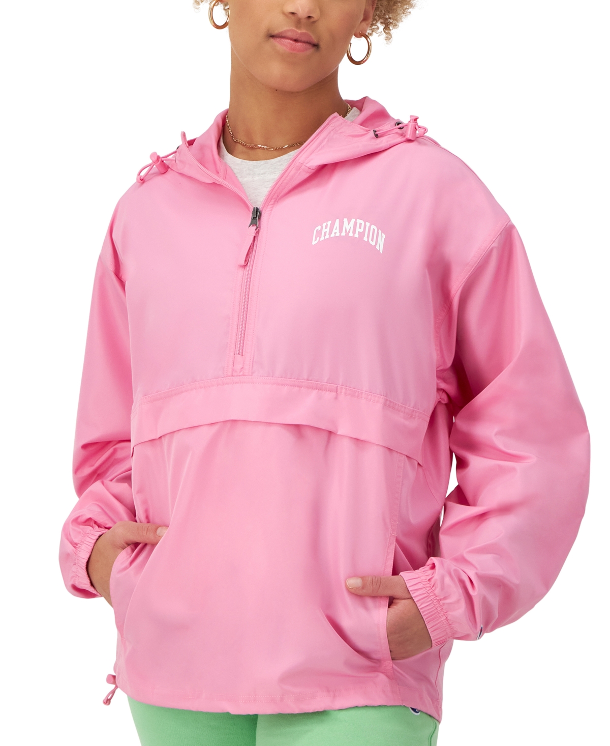 Champion Women's Half-zipper Hooded Packable Jacket In Spirited Pink