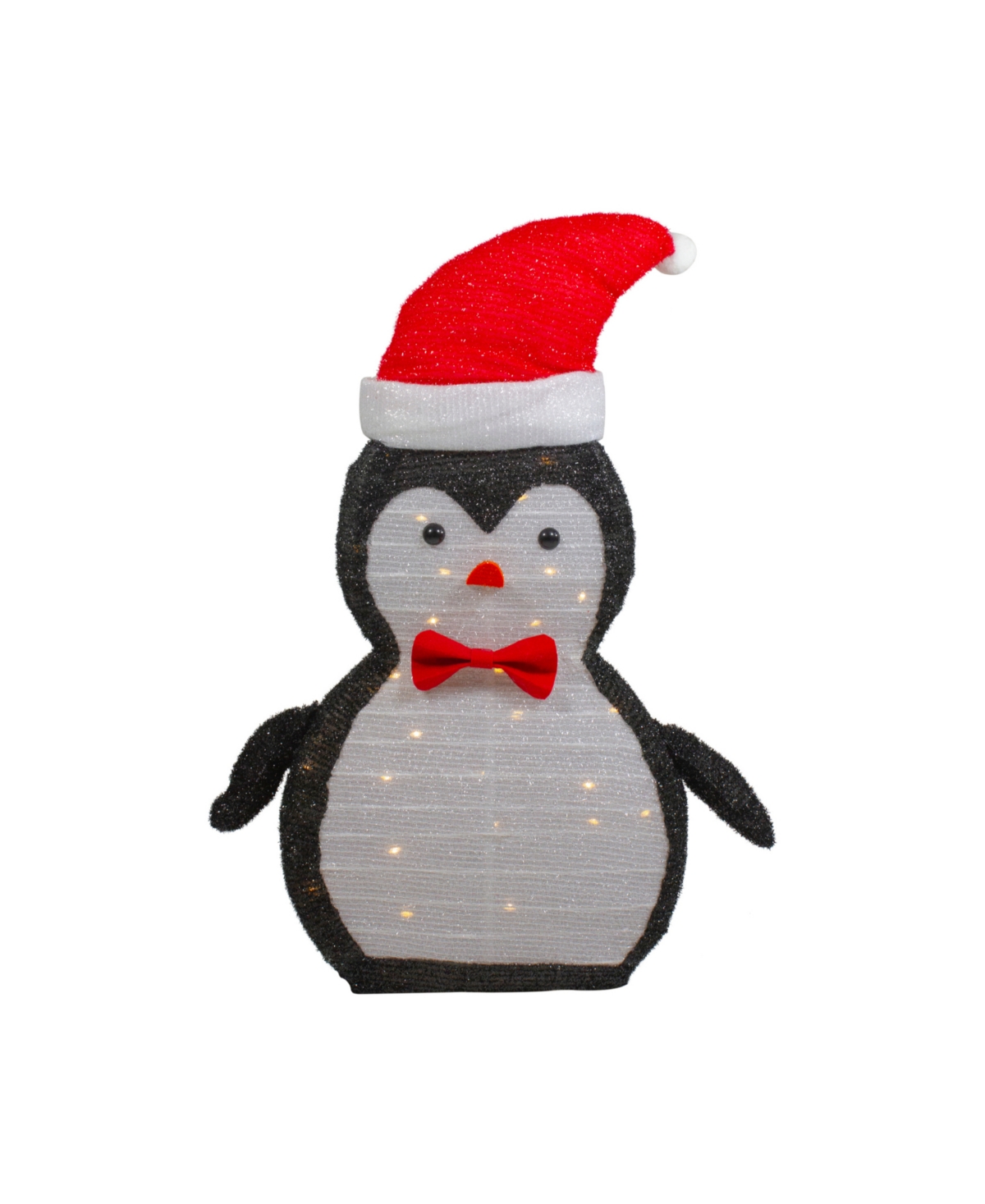 28" Led Lighted Tinsel Penguin in Santa Hat Outdoor Christmas Decoration - Black