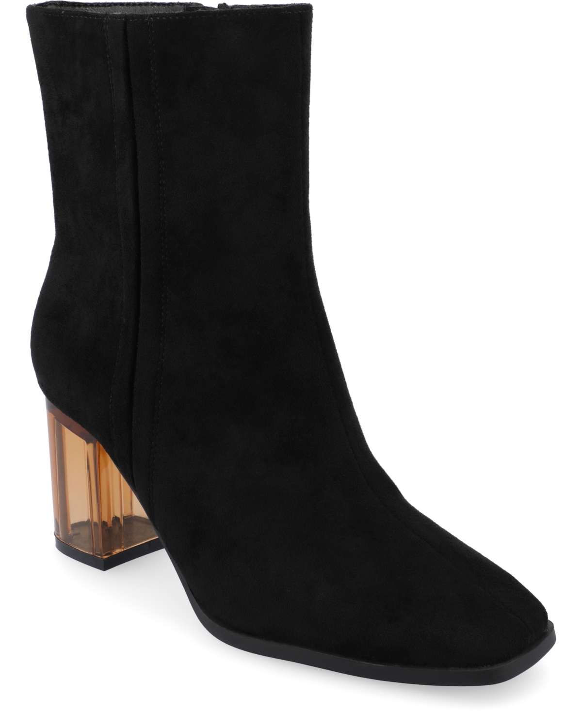 Shop Journee Collection Women's Clearie Tru Comfort Foam Transparent Block Heel Square Toe Boot In Black Suede