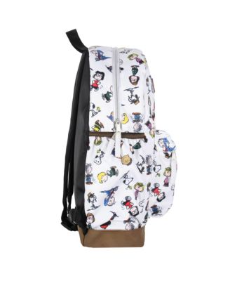 Snoopy Charlie Brown Sally Linus Cute School Travel Backpack With Faux Leather Bottom