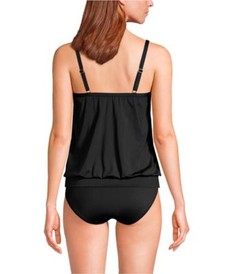 Women's Blouson Tummy Hiding Tankini Swimsuit Top Adjustable Straps