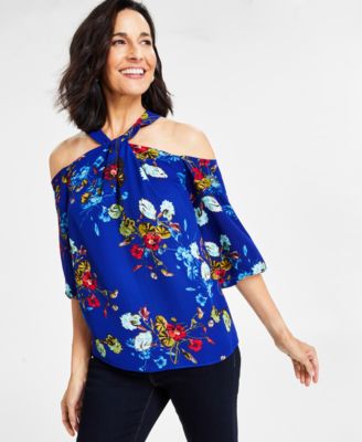 I.N.C. International Concepts Women s Printed Cold Shoulder Blouse Created for Macy s Macy s