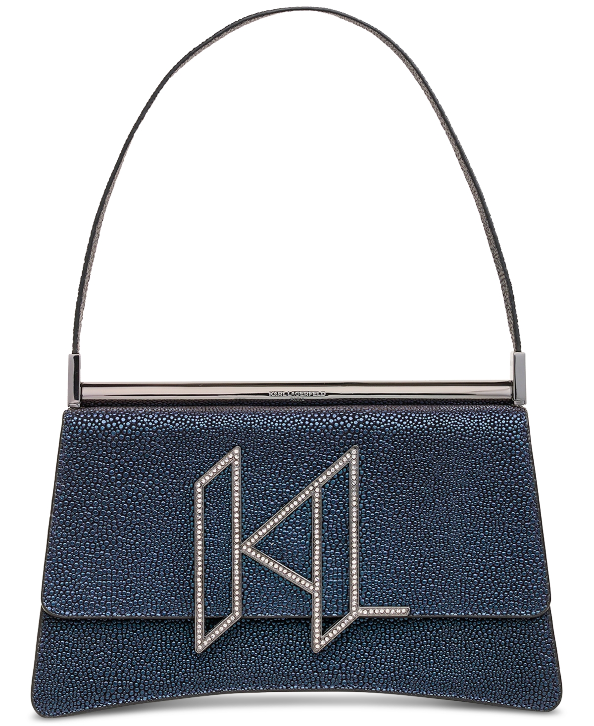 Karl Lagerfeld Ikons Small Leather Flap Shoulder Bag In Navy