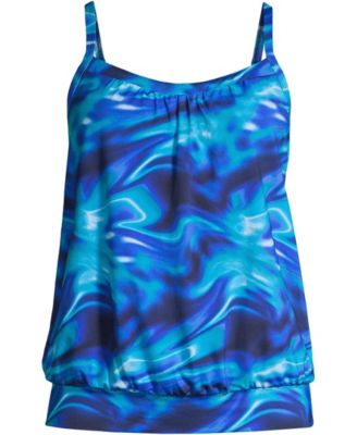 Women's Petite Blouson Tummy Hiding Tankini Swimsuit Top Adjustable Straps