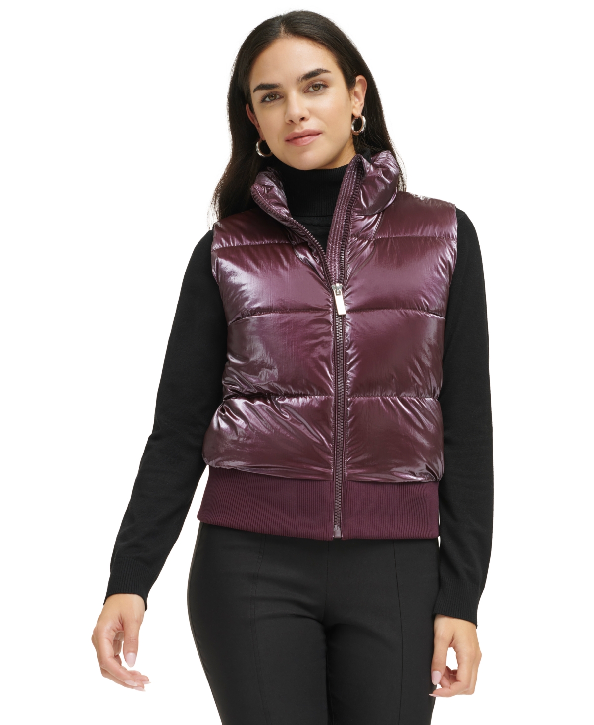 Calvin Klein Women s Shiny Cropped Quilted Vest Smart Closet