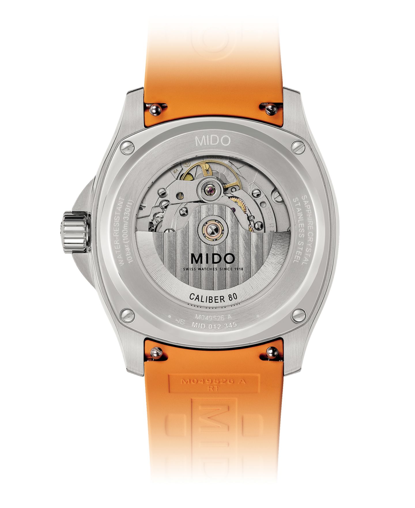 Мужские часы Mido Swiss Automatic Multifort Orange Rubber Strap Watch 41mm — фото 2