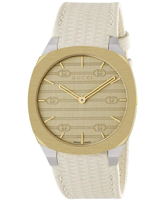 Gucci Women s Swiss 25H White Leather Strap Watch 34mm Macy s