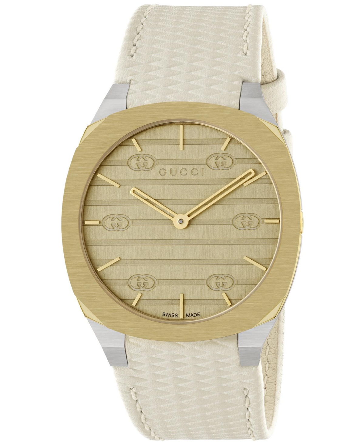 Gucci Women's Swiss 25h White Leather Strap Watch 34mm In Stainless Steel,white