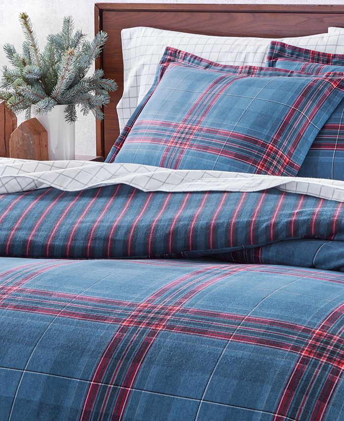 Charter Club Navy Plaid Flannel Duvet, Twin, Created for Macy's - Macy's