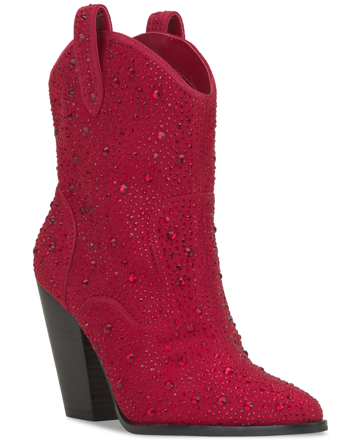 Jessica Simpson Women's Cissely Pull-on Embellished Cowboy Booties In Wicked Red Faux Suede