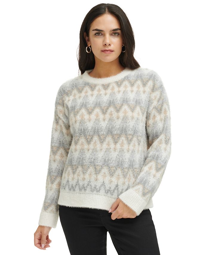 Calvin Klein Women's Eyelash Knit Fair Isle Sweater - Macy's