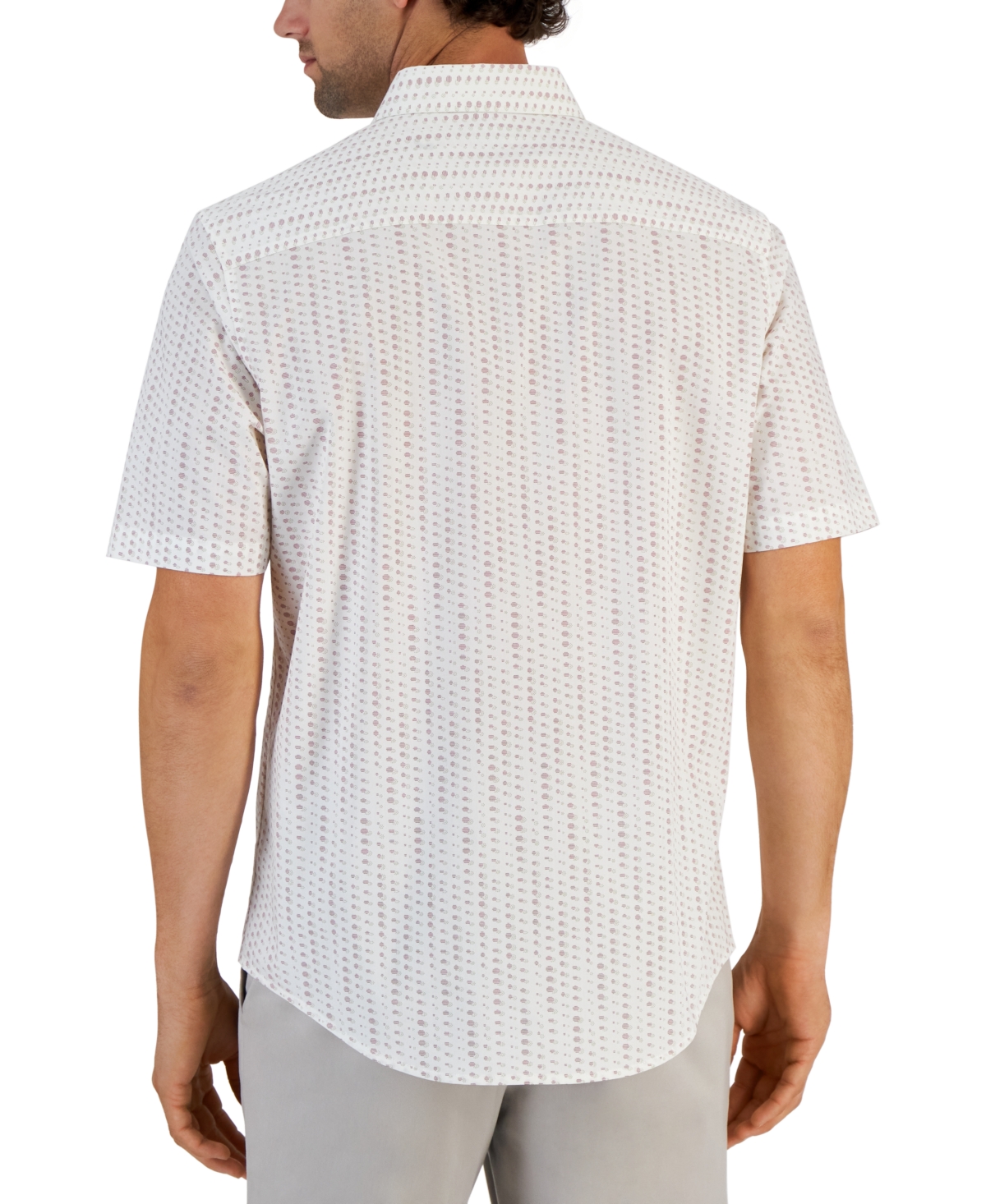 Shop Alfani Men's Geometric Stretch Button-up Short-sleeve Shirt, Created For Macy's In Vanill Ice