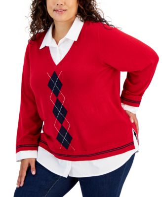 Plus Size Cotton Layered-Look Sweater