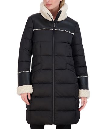 Tahari Women s Faux Shearling Trim Hooded Puffer Coat Macy s