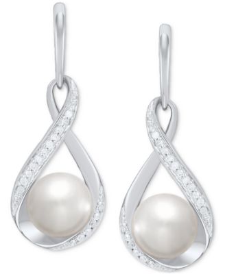 Cultured Freshwater Pearl (7mm) and Diamond (1/10 ct. t.w.) Drop Earrings in 14K Gold