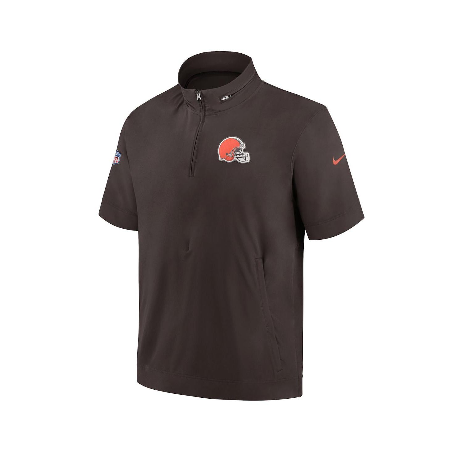 Men's Brown Cleveland Browns Sideline Coach Short Sleeve Hoodie Quarter-Zip Jacket