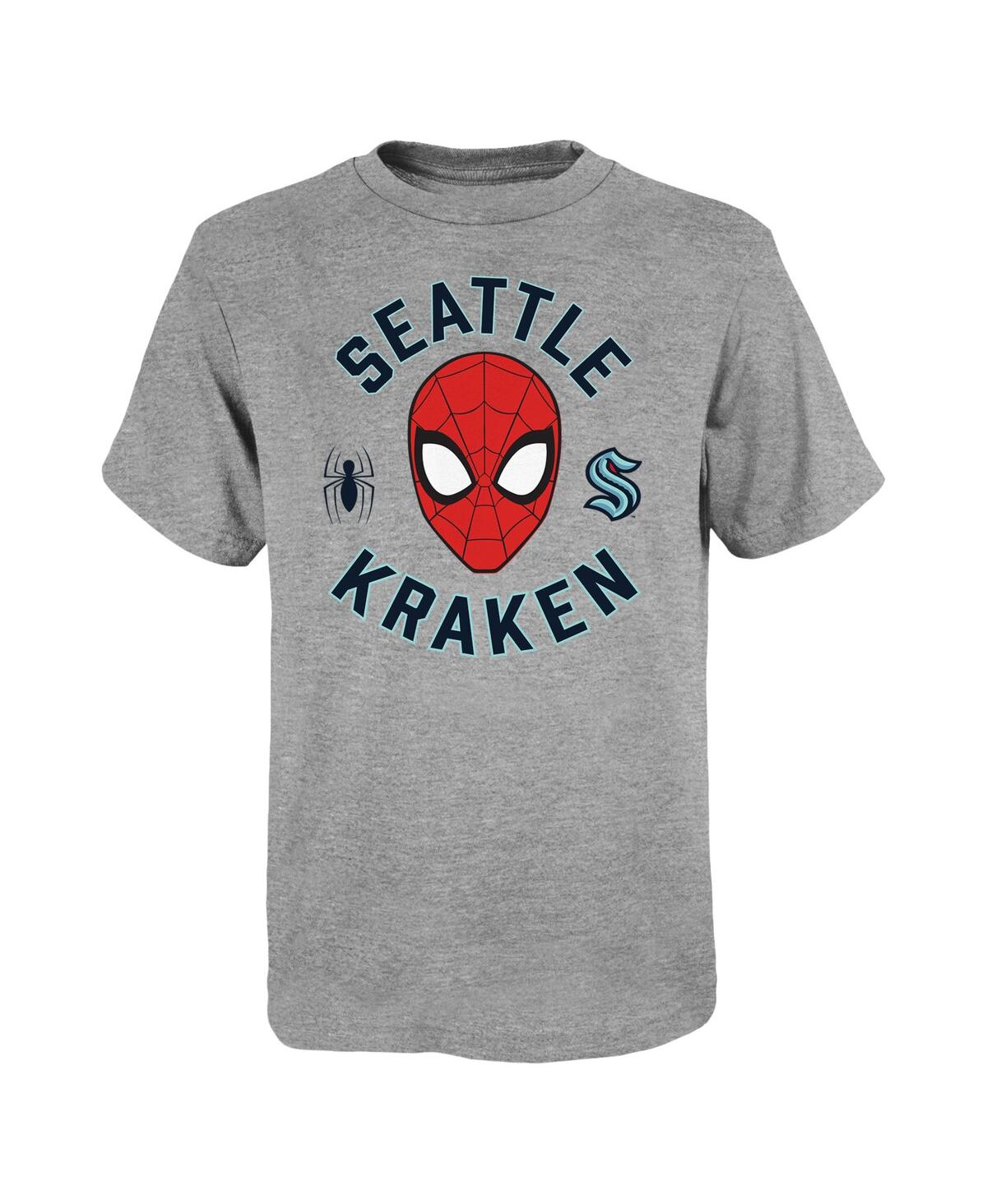 Shop Outerstuff Big Boys Heather Gray Seattle Kraken Mighty Spidey Marvel T-shirt