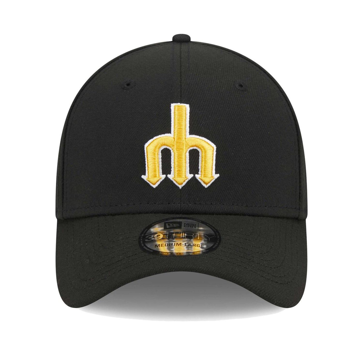 Men's Black Seattle Mariners Logo 39THIRTY Flex Hat