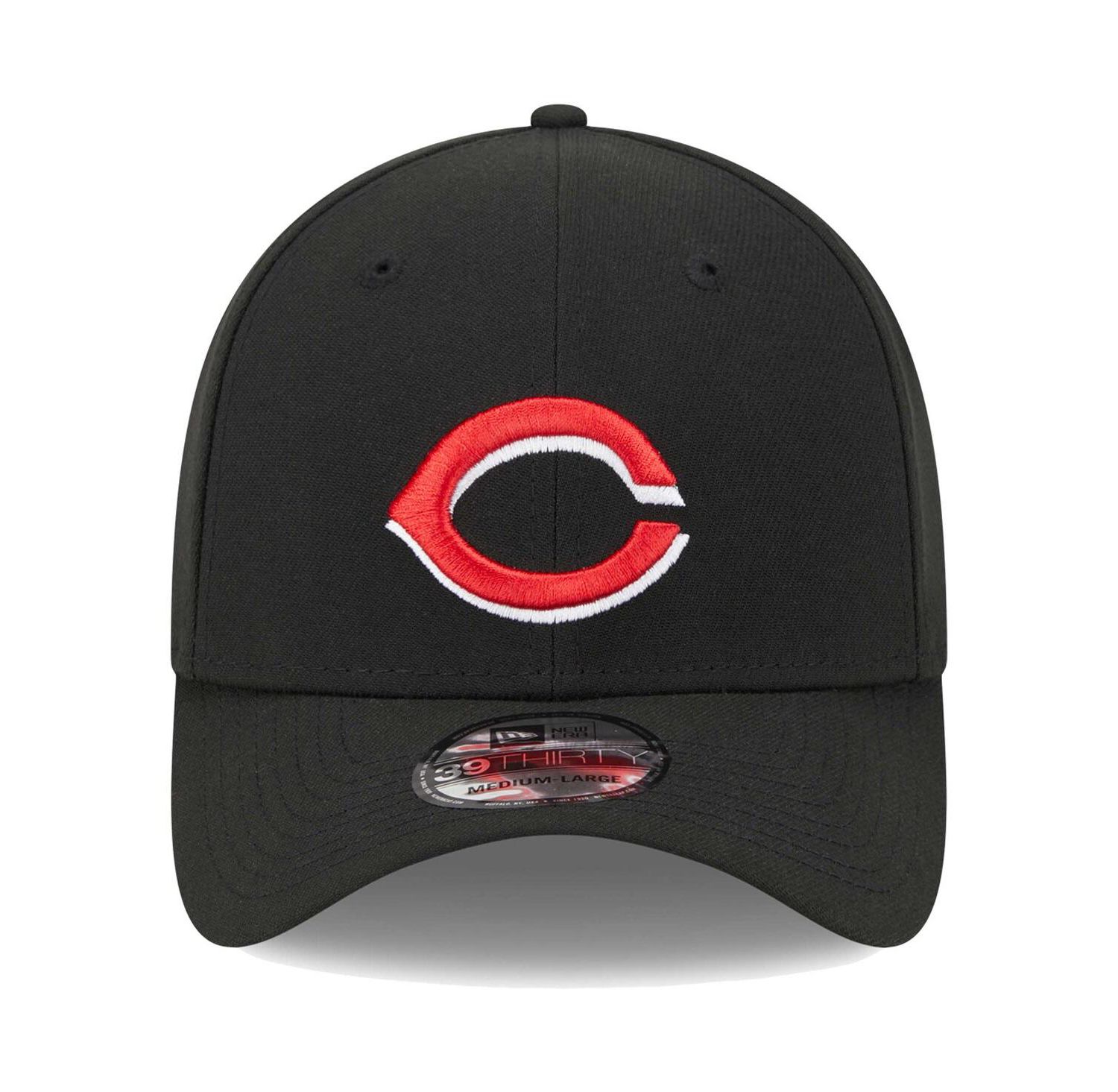 Men's Black Cincinnati Reds Logo 39THIRTY Flex Hat