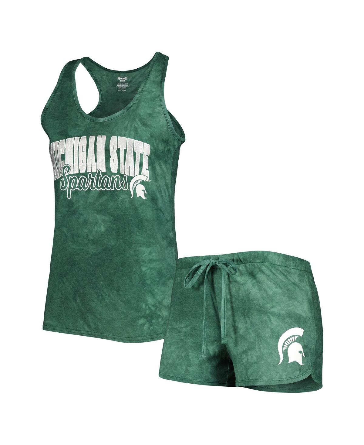 Shop Concepts Sport Women's  Green Michigan State Spartans Billboard Tie-dye Tank And Shorts Sleep Set