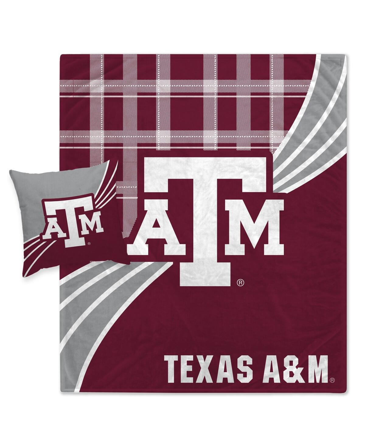 Pegasus Home Fashions Texas A&m Aggies Plaid Wave Lightweight Blanket And Pillow Combo Set In Burgundy