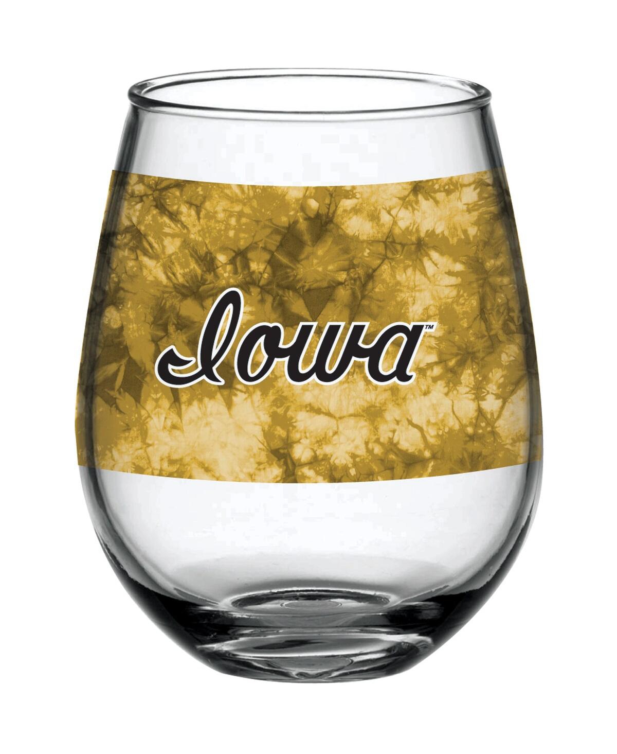 Indigo Falls Iowa Hawkeyes 15 oz Vintage-like Tie-dye Stemless Wine Glass In Clear