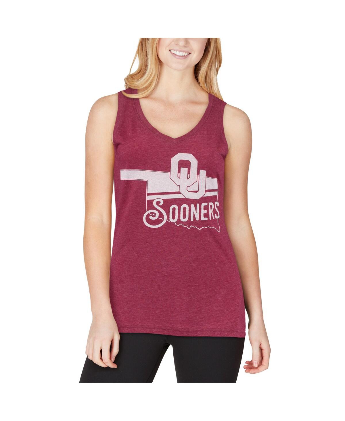 PRESSBOX WOMEN'S PRESSBOX CRIMSON OKLAHOMA SOONERS FERRIS MELANGE V-NECK TANK TOP 