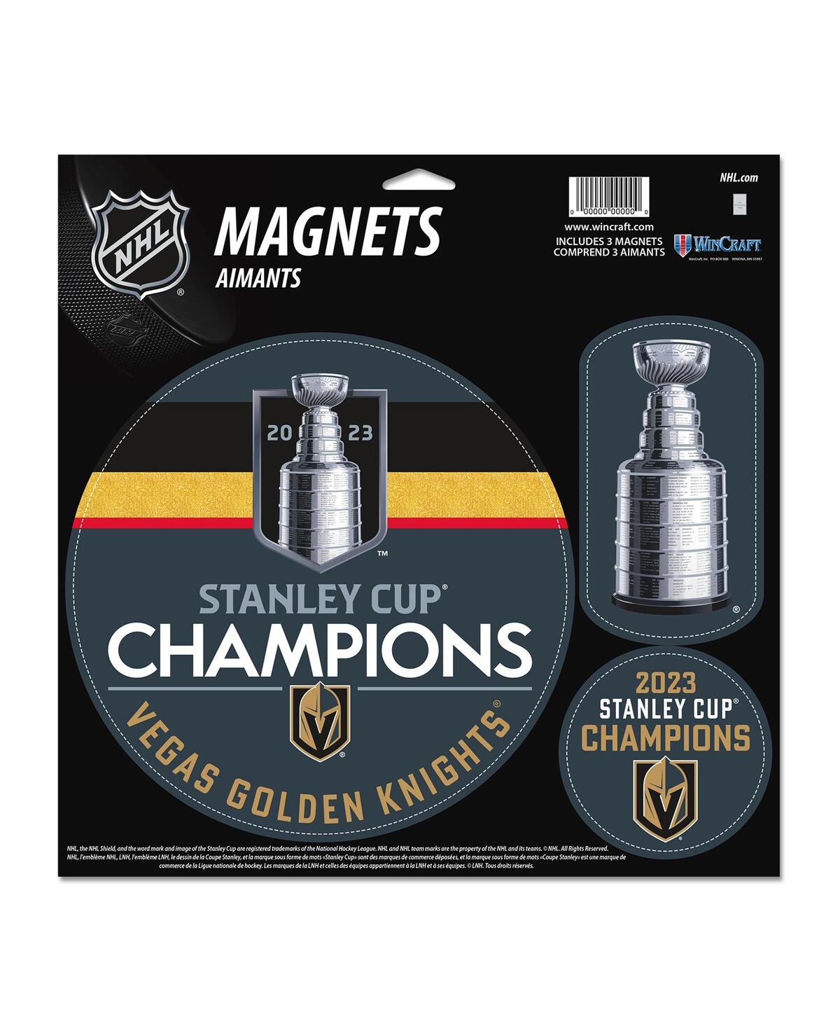 Wincraft Vegas Golden Knights 2023 Stanley Cup Champions Three-pack Indoor And Outdoor Vinyl Magnet Set In Black